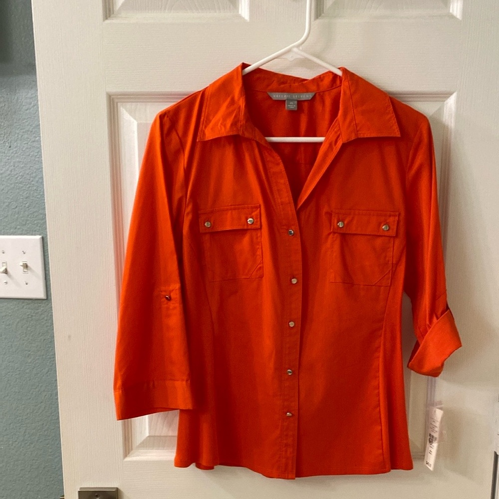 Valerie Stevens Orange Button-Up Blouse. New with tags.